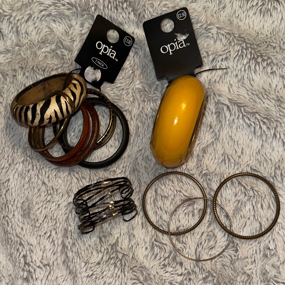Opia Yellow and Animal Print Bangle Set Lot of New and Used Bracelets Bracelet